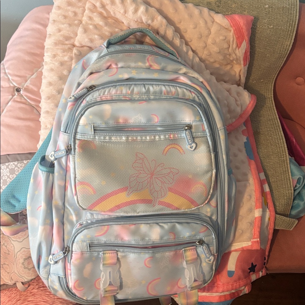 Charming Butterfly Kids Backpack - Light Blue and Pink